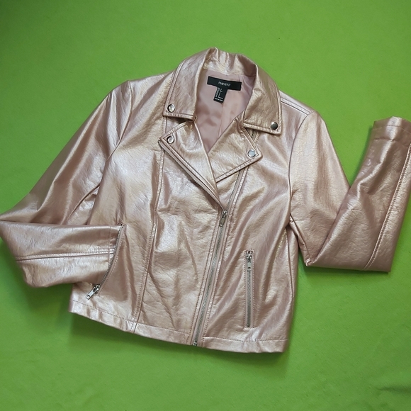Forever21 Pale Pink Shimmer Faux Moto Jacket in Small - Picture 3 of 7